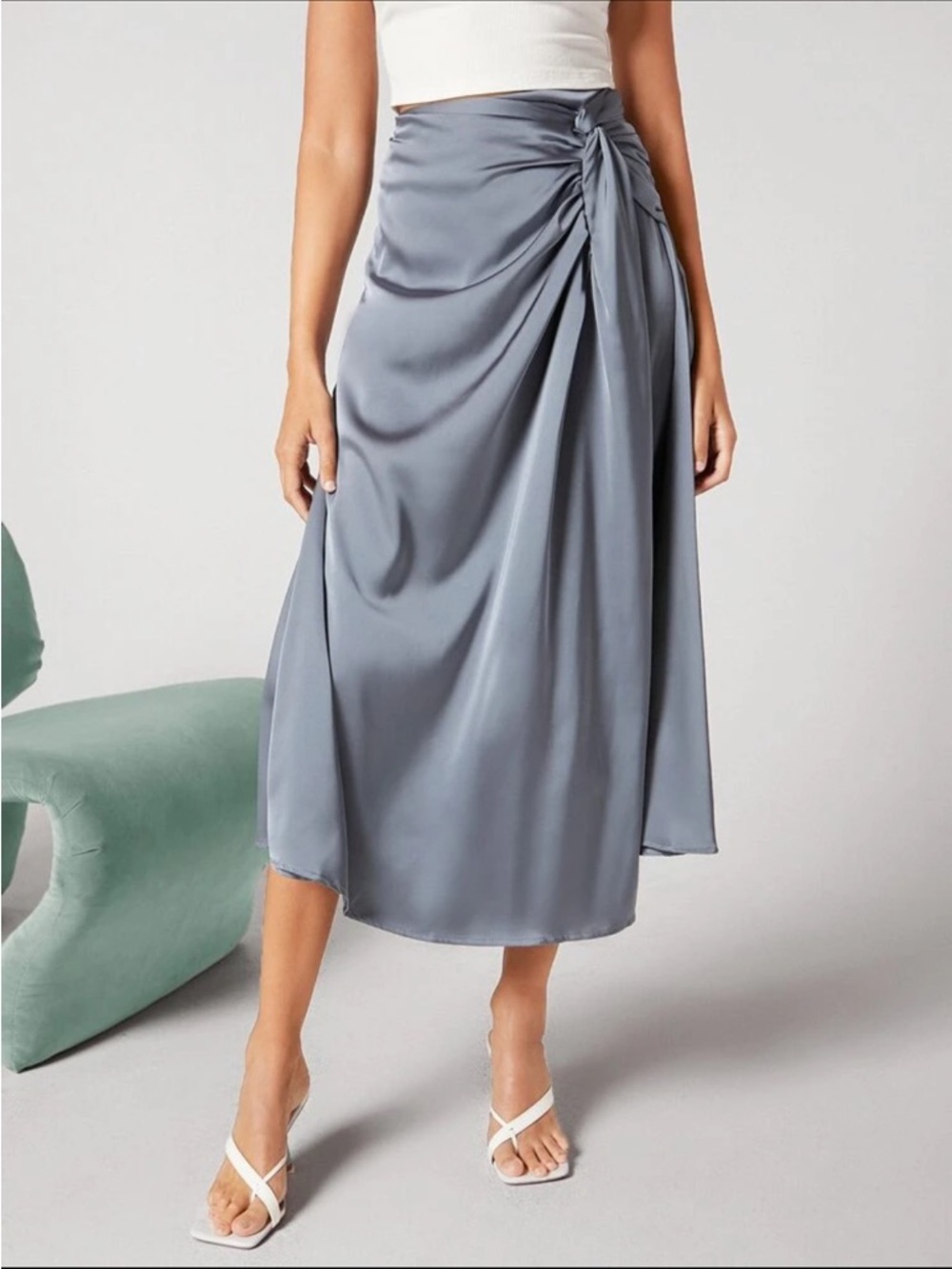 Gray satin midi wrap skirt